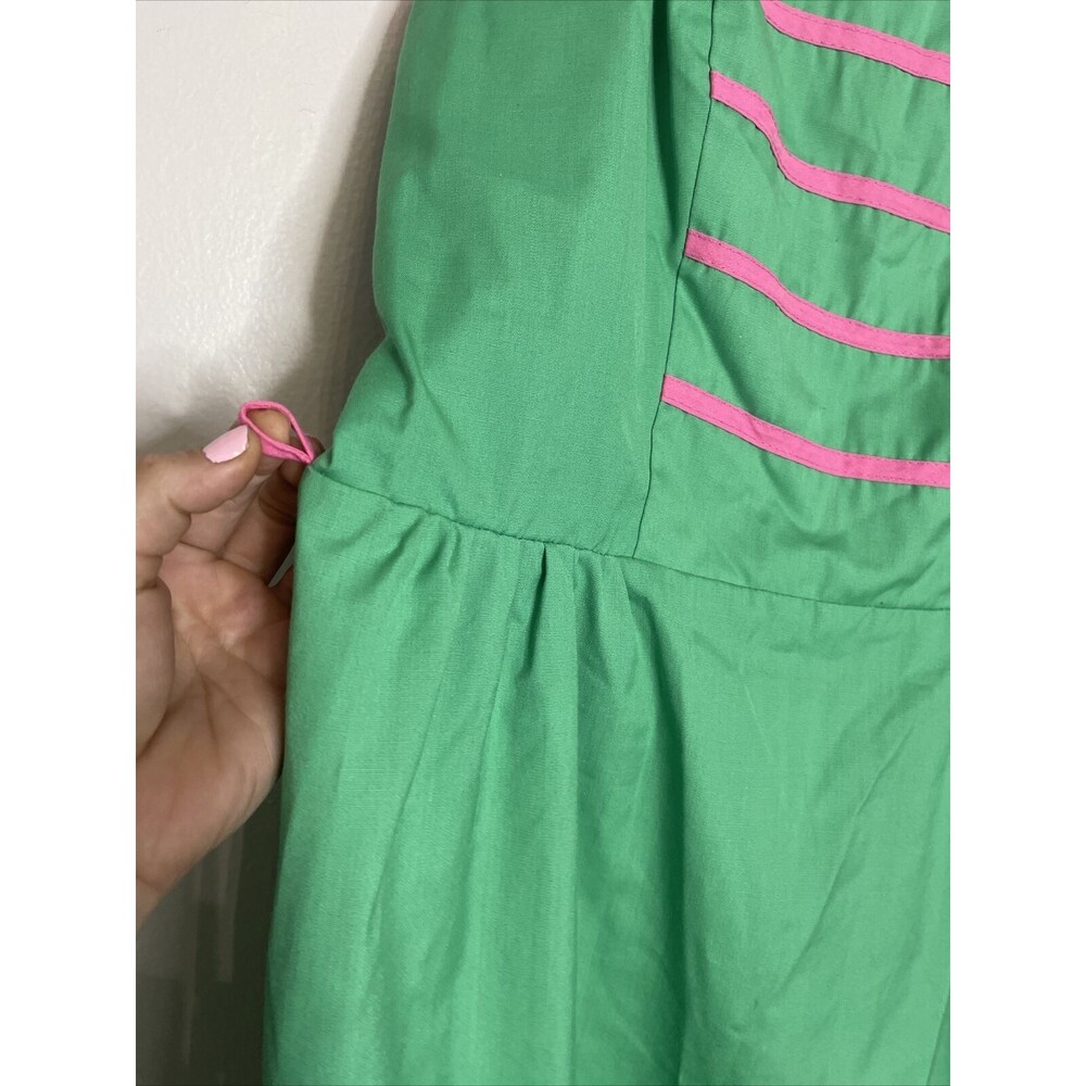 Sea Waves Retro Green Fit And Flare Dress Womens 10 Spaghetti Strap Vintage - Picture 4 of 11